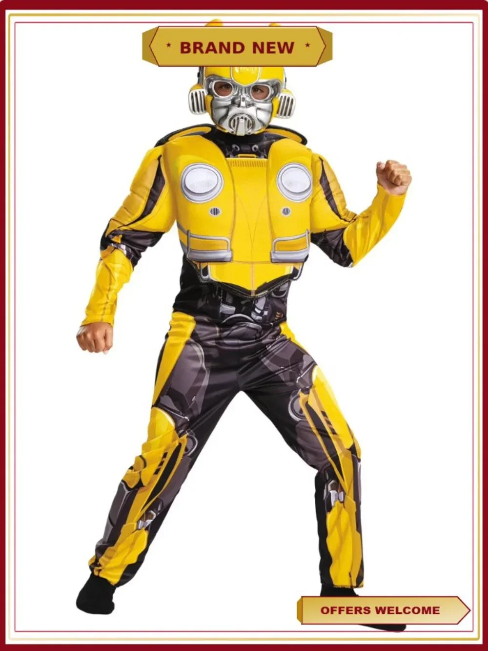 Boys Transformers Bumblebee Muscle Jumpsuit Costume Size 4-6